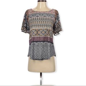 Lucky Brand Multicolor Flutter Sleeve Top Cutout Back Size M